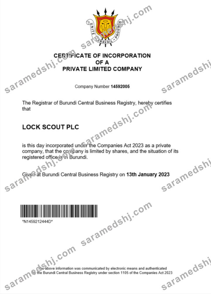 Burundi certificate of registration Word and PDF template